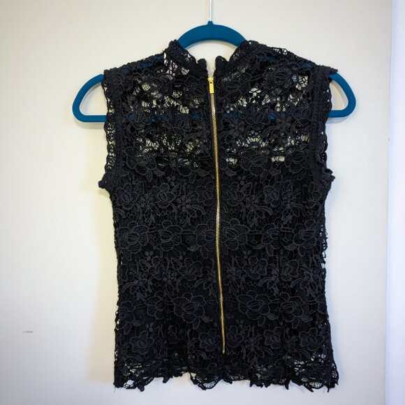 XS Nanette Lepore Lace Gold-Zip Black Blouse - Picture 2 of 6